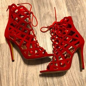 Red lace up heels